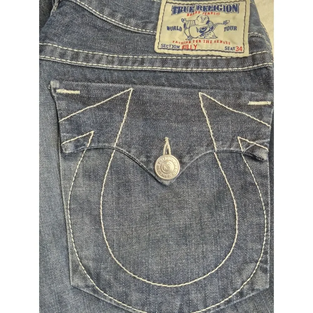 True Religion Dark Wash Billy Seat 34 Horseshoe Flap Pockets Stylish Fit 38x29